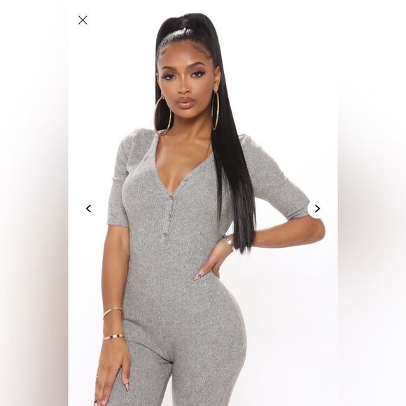 Gray V-Neck Jumpsuit - Picture 8 of 10